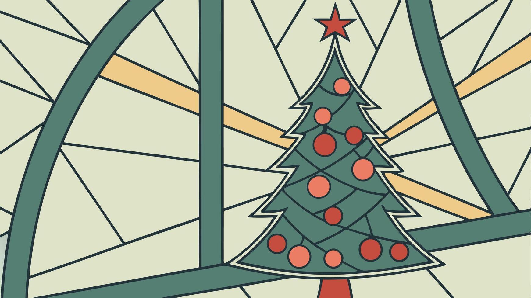 Abstract Contemporary Stained glass window depicting a christmas tree vector