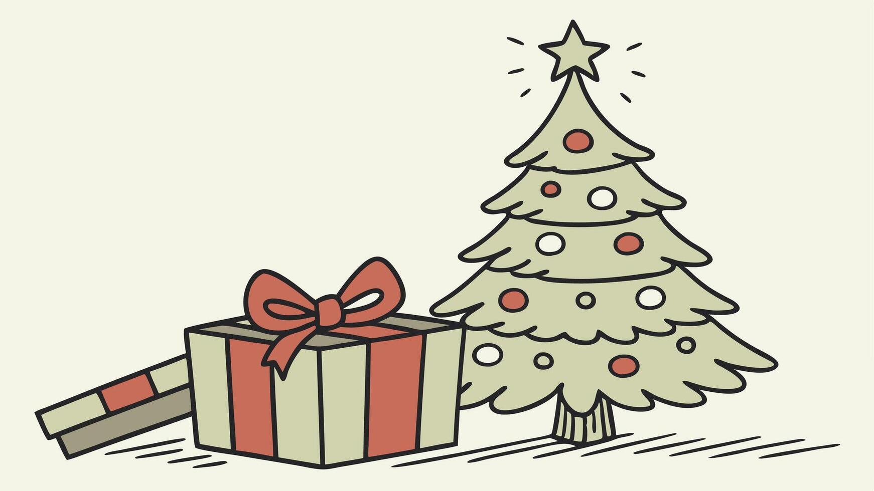 A small christmas tree sitting on top of a gift box. a small christmas tree on a present box. vector