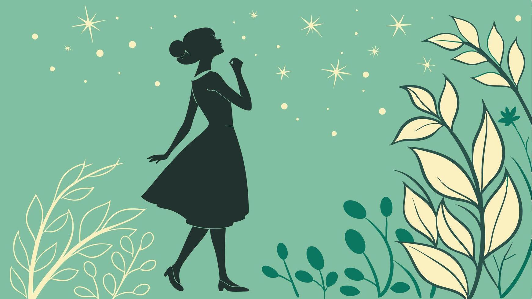 A woman is standing in the grass with stars in the sky vector