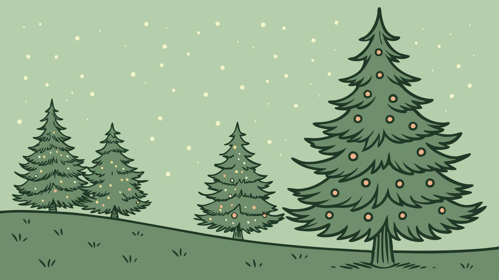 Christmas trees in the forest with snow falling vector