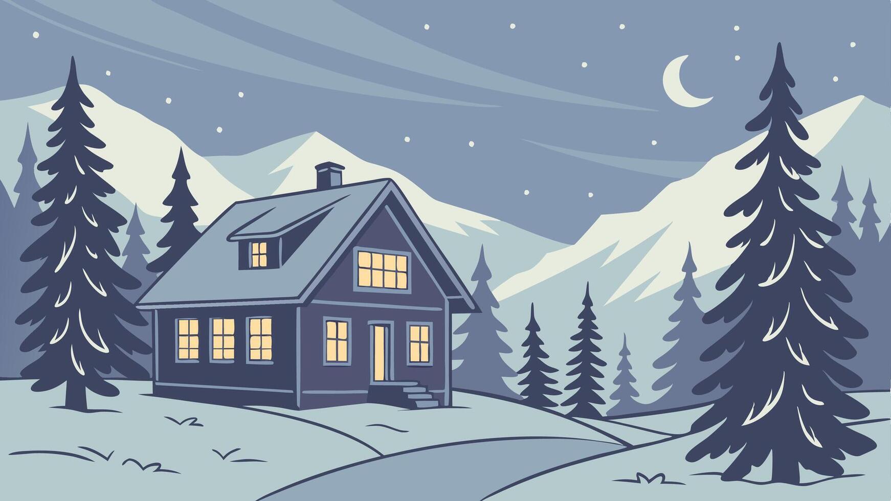 Christmas evening landscape with house in the mountains. ai tools generated image vector