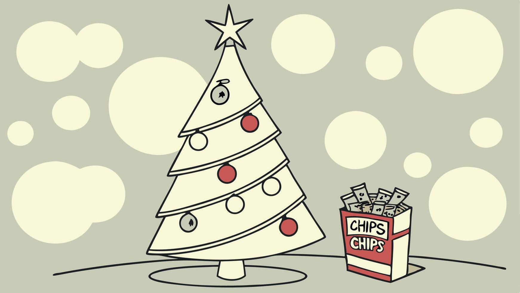 Chips-themed Christmas Tree on Bokeh Background - Quirky and Fun Holiday Display - vector