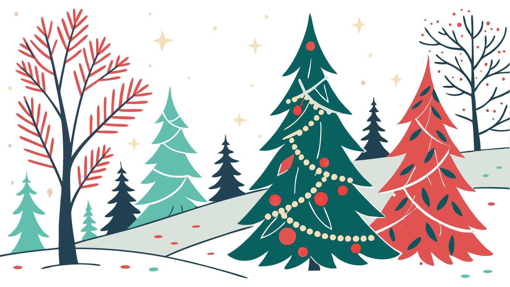 Colorful winter christmas forest in white green and red with copy space abstract illustration vector