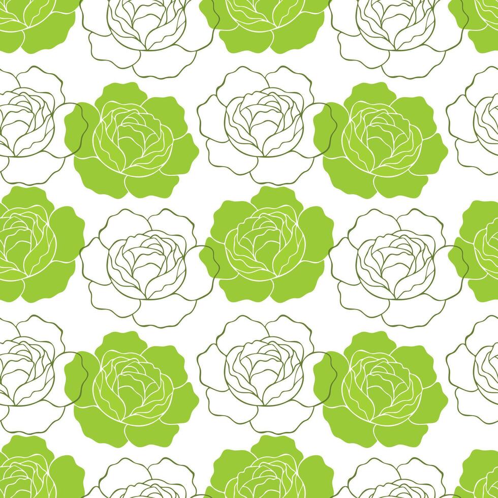 Green vegetable cabbage pattern. Healthy farm fresh food, Brussels sprouts, lettuce or iceberg lettuce. vector