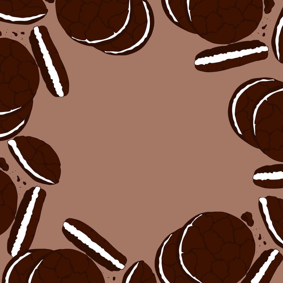 Cookie frame, poster with mocha mousse color background, template, empty space for insert. vector