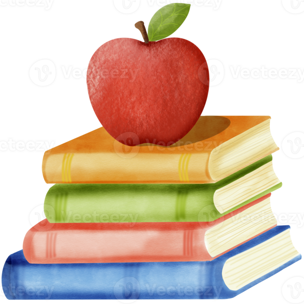 Books and apple drawing png