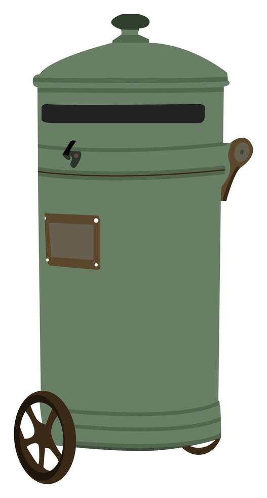 antique old trash can design from the 80s to 90s, with green color vector