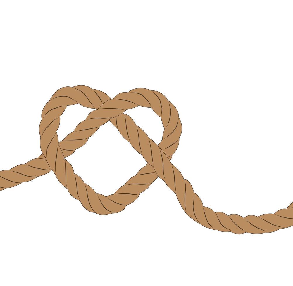 love shaped rope illustration, The natural aesthetic and neutral colors of the rope make it suitable for themes such as adventure, nautical, camping, crafts, or rustic decor. vector