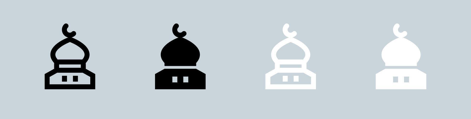 Mosque icon set in black and white. Islam signs illustration. vector