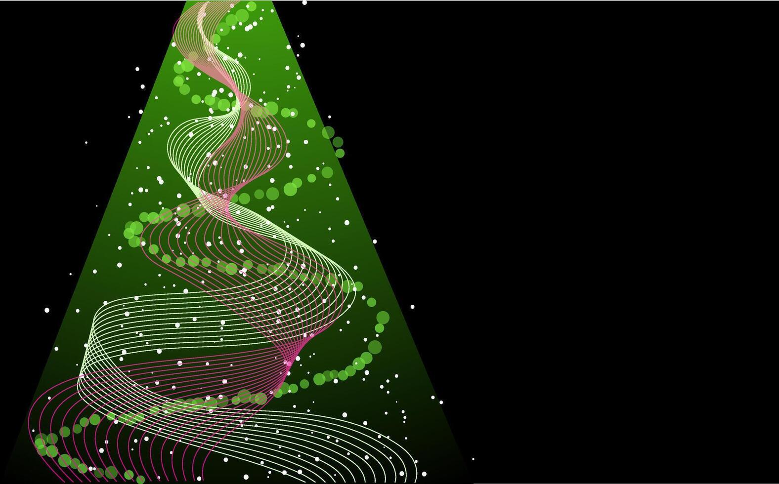 Abstract Christmas tree with swooping lines and circular decorations on a black background. Concept of modern holiday design and festive celebration. illustration vector