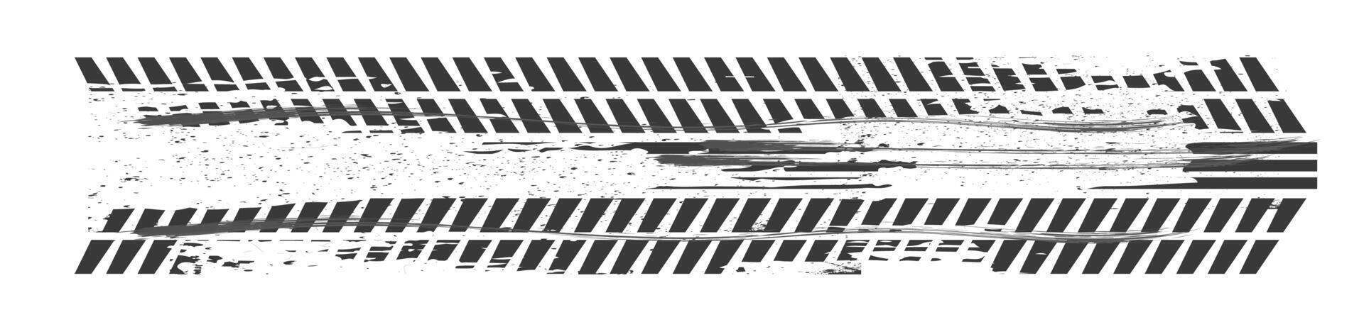 Tyre mark car or bike wheel trace, grunge textured trail silhouette. Top view, print brush stroke dirt. Speed rally dirty rubber path. vector