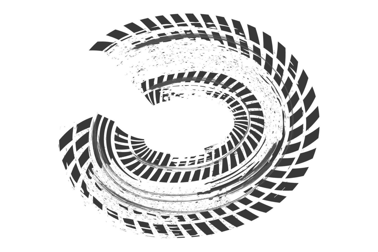 Tyre mark car or bike wheel trace, grunge textured trail silhouette. Top view, print brush stroke dirt. Speed rally dirty rubber path. vector
