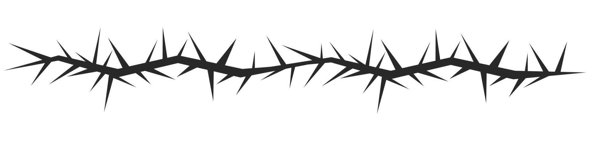 Thorn stem vine plant with spikes simple border y2k creepy branch. Barbed wire tattoo. Boundary frame. vector
