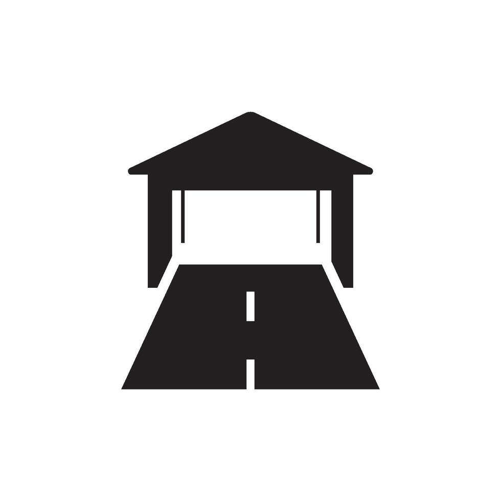 A black and white illustration of a house with a road vector