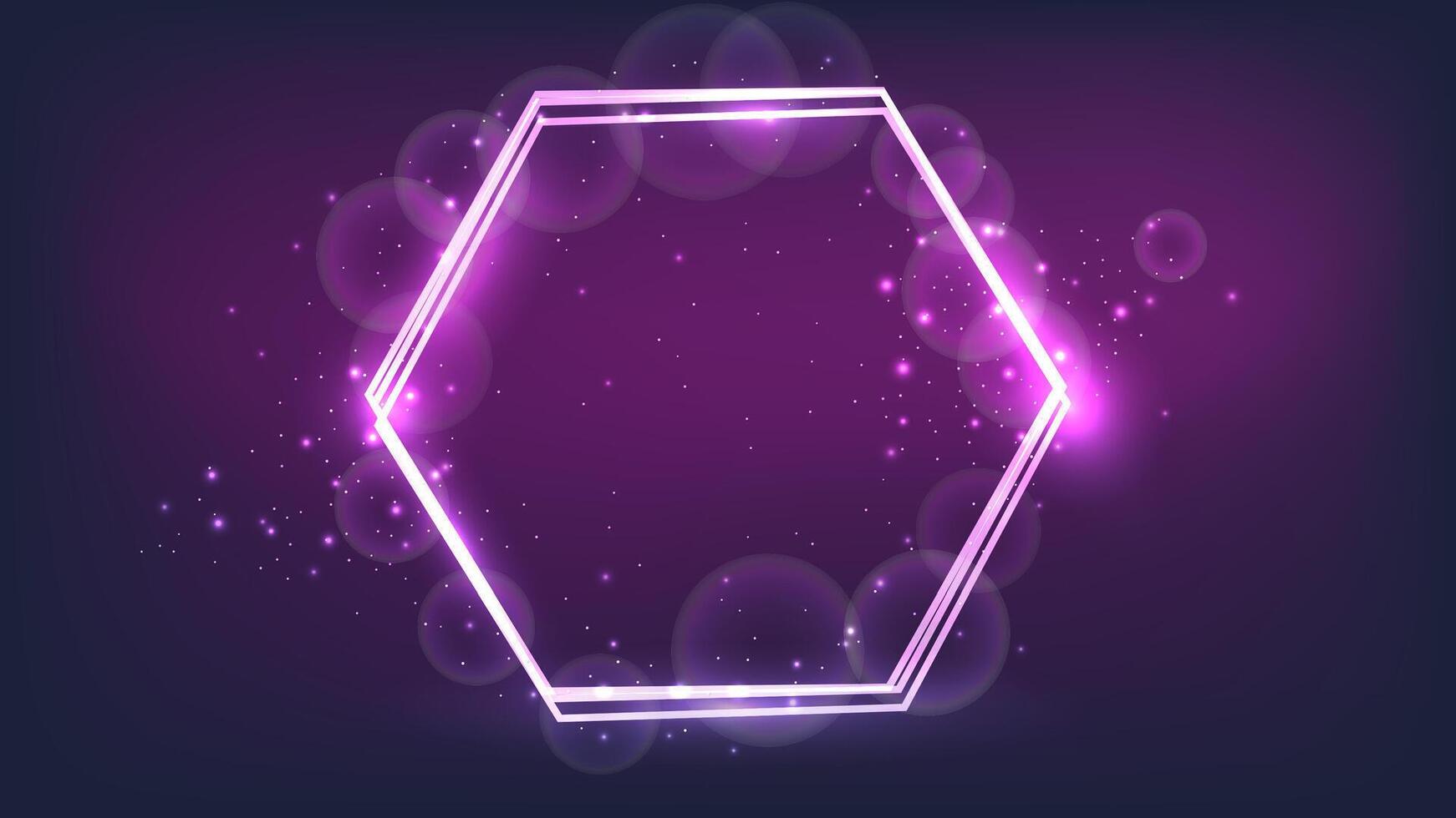 Neon hexagon frame with shining effects and sparkles vector