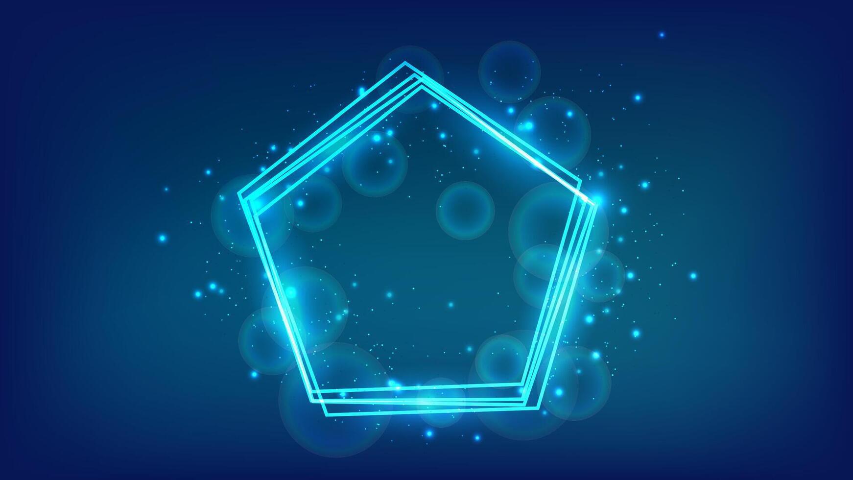 Neon frame in pentagon form with shining effects and sparkles vector