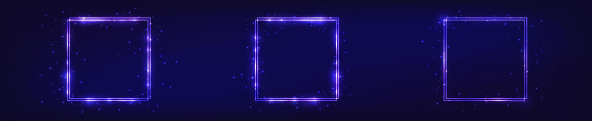 Neon double square frame with shining effects vector