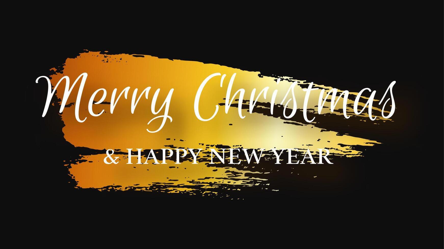 Merry Christmas and Happy New Year incription on gold smear vector