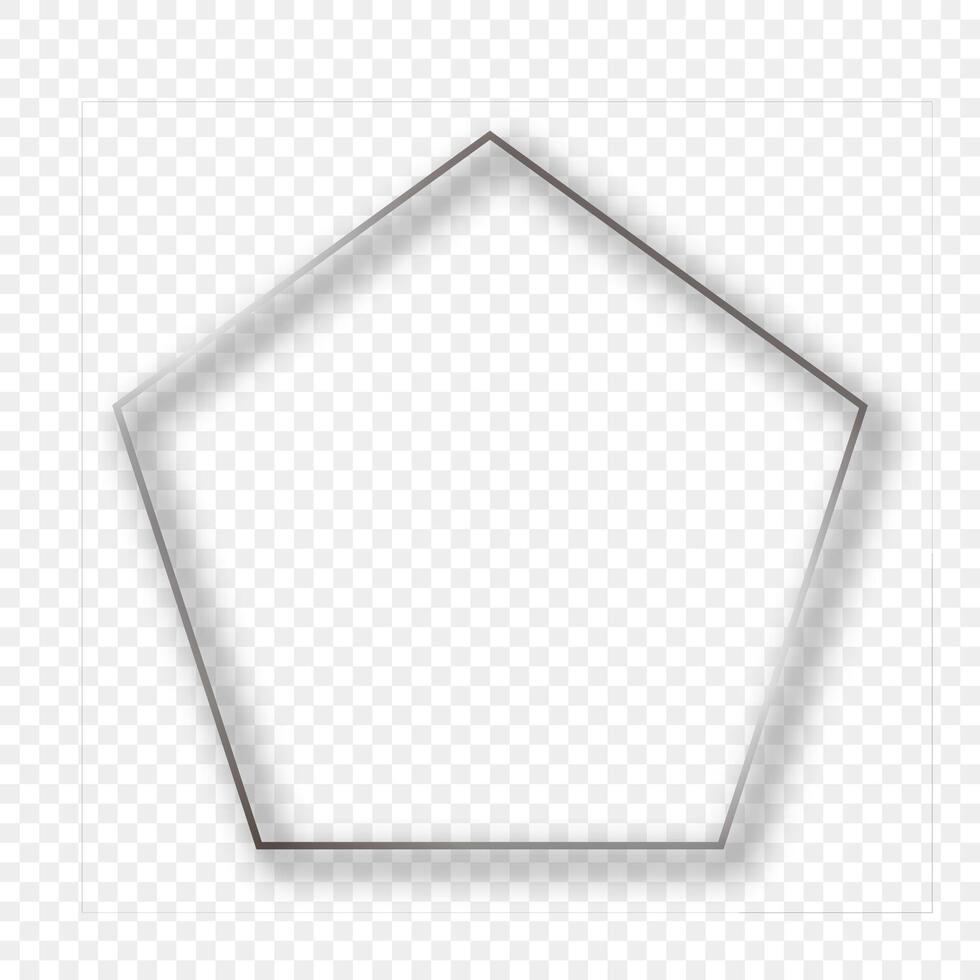 Silver glowing pentagon shape frame with shadow vector