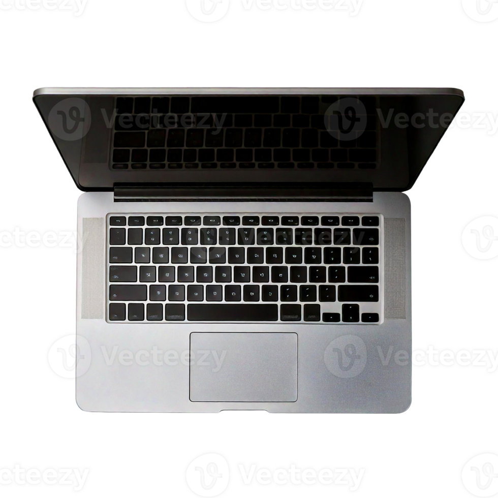 a laptop computer with a black keyboard. Top view png