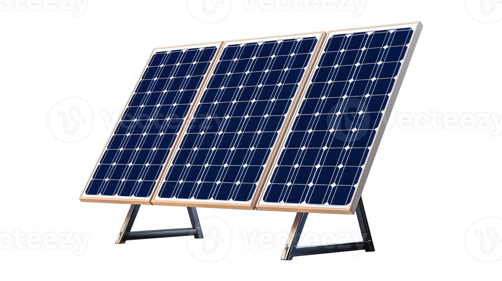 Solar panel array with three modules for renewable energy on transparent background png