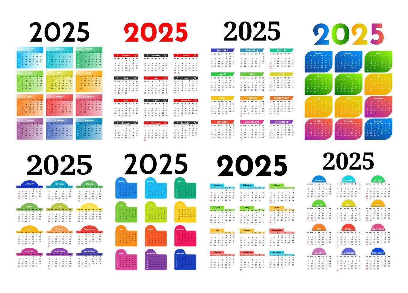 Set of calendars for 2025 isolated on a white background vector