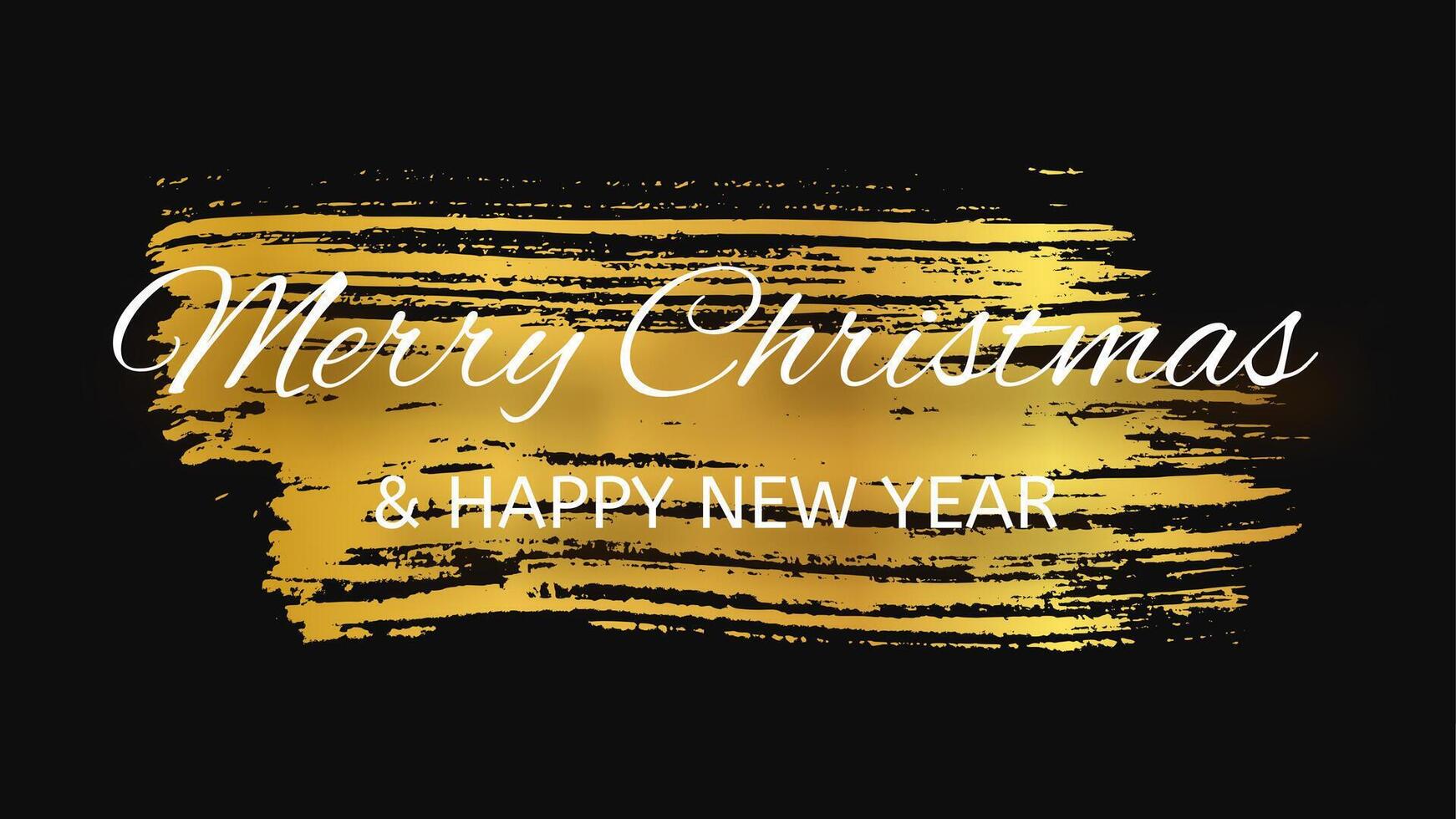Merry Christmas and Happy New Year incription on gold smear vector