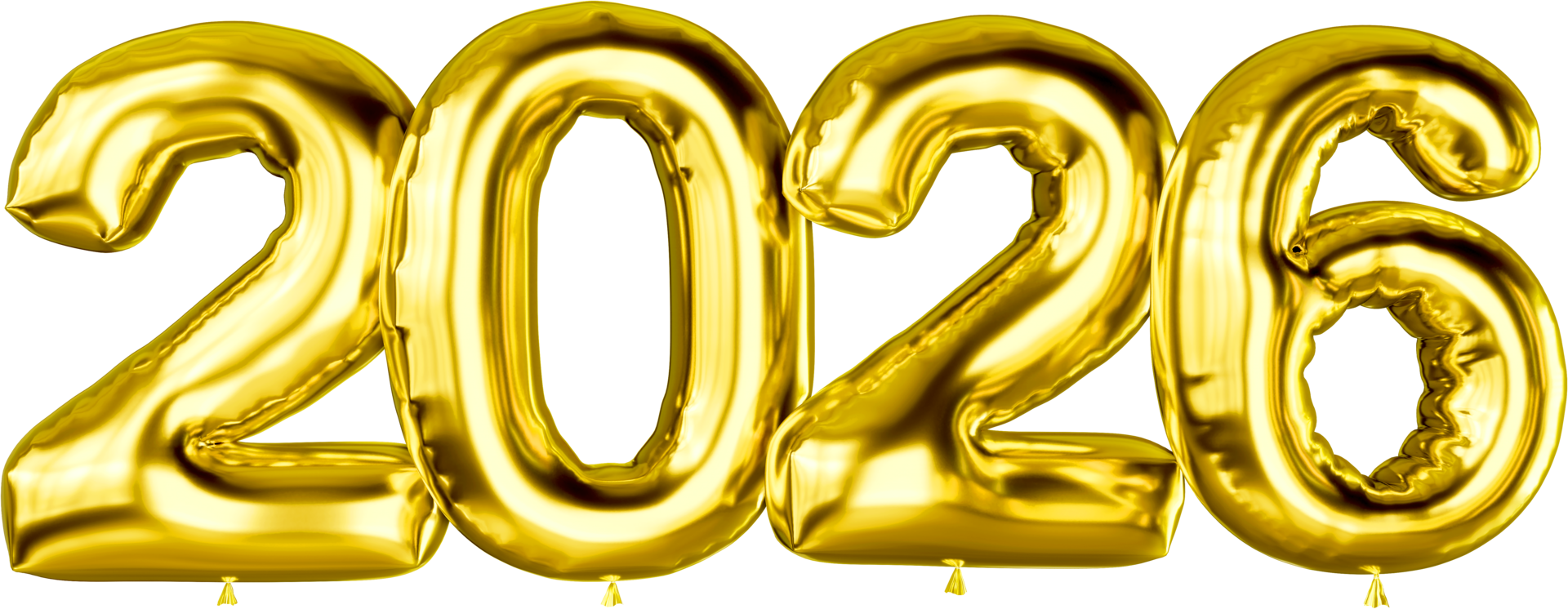 Happy New Year 2026 gold number balloons, for designing infographic posters new year, and Anniversary Celebrations, transparent background png