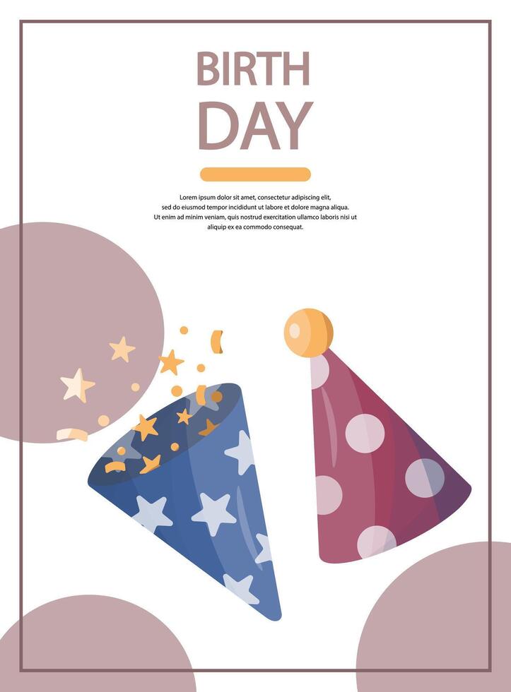 Birthday card design with festive hats and confetti on white background vector