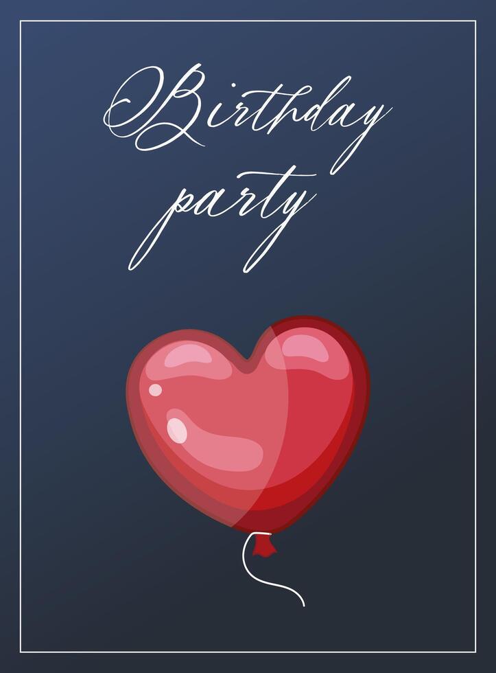 Birthday party card with heart-shaped red balloon illustration vector