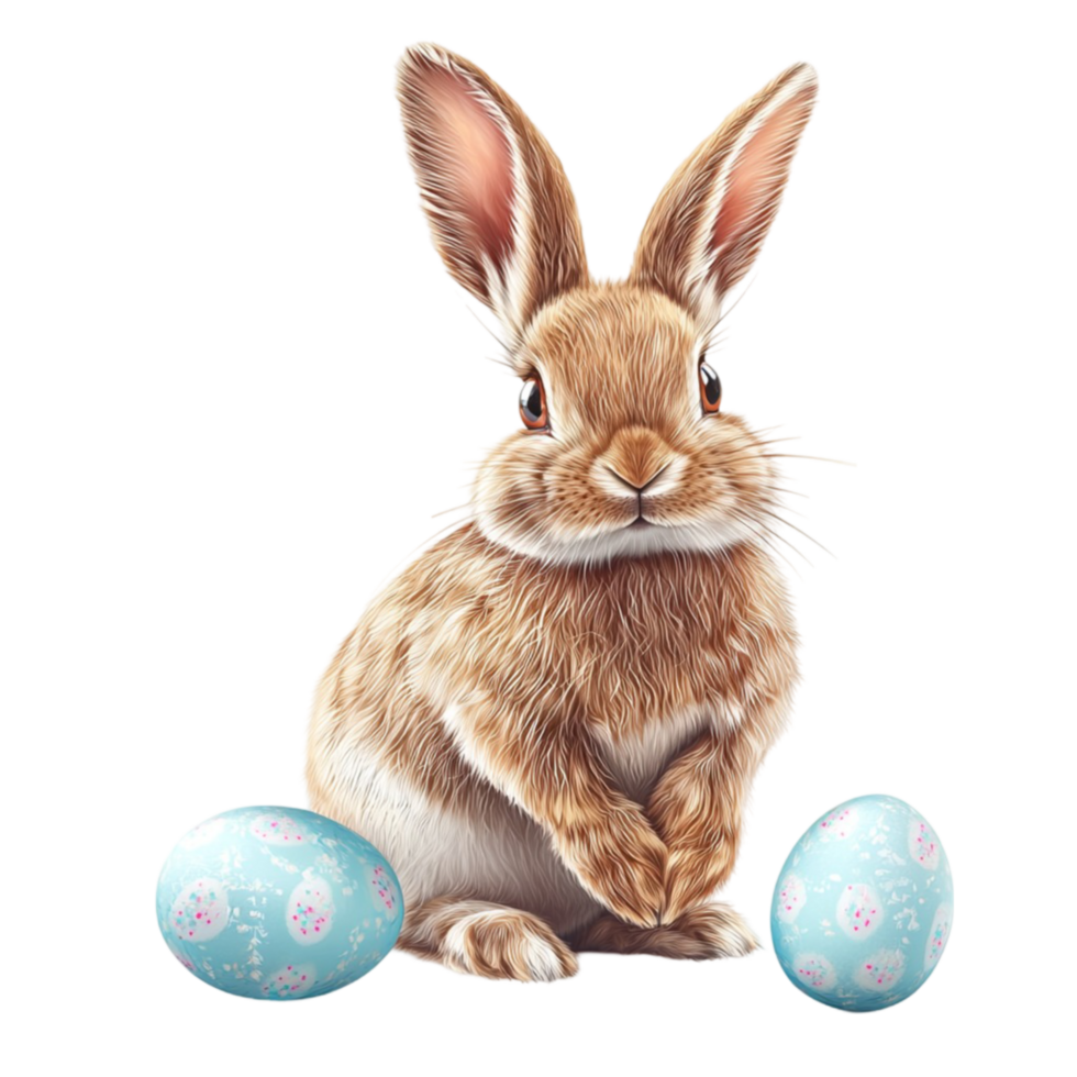 easter bunny with easter eggs on transparent background png