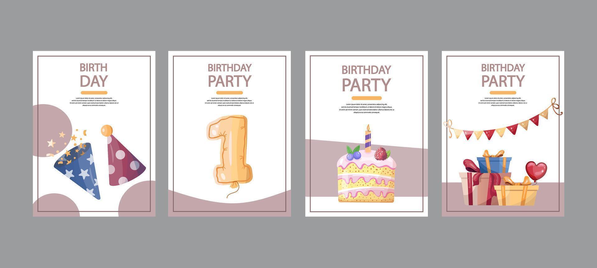Minimalist birthday card designs with festive elements for celebrations vector