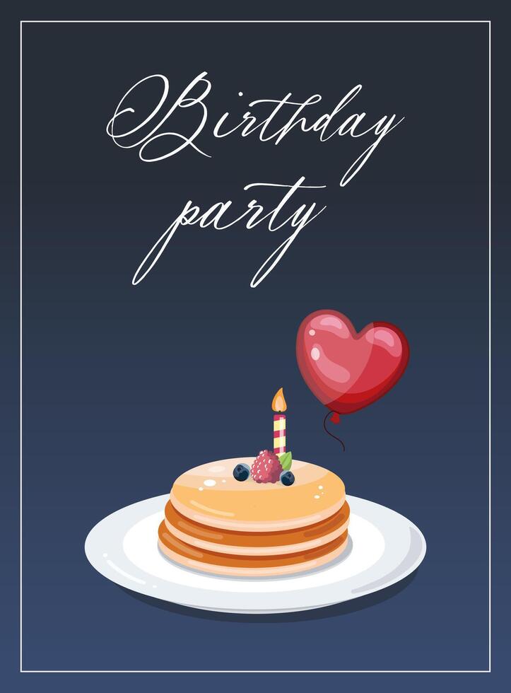 Birthday party invitation with pancakes, balloon, and candle design vector