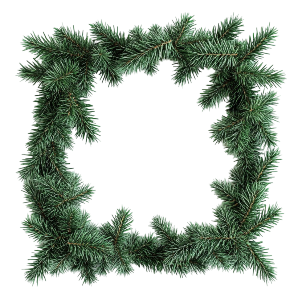 Christmas Wreath Frame with Greenery and Red Accents on Transparent Background png
