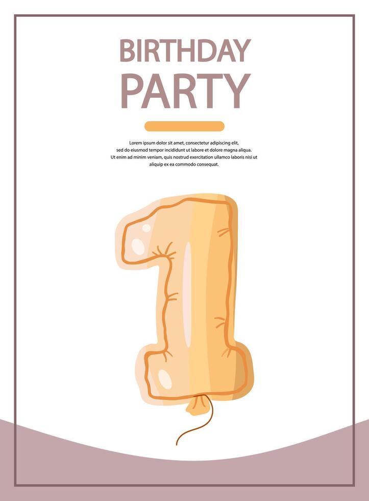 Birthday card with a festive balloon in the shape of a number one vector