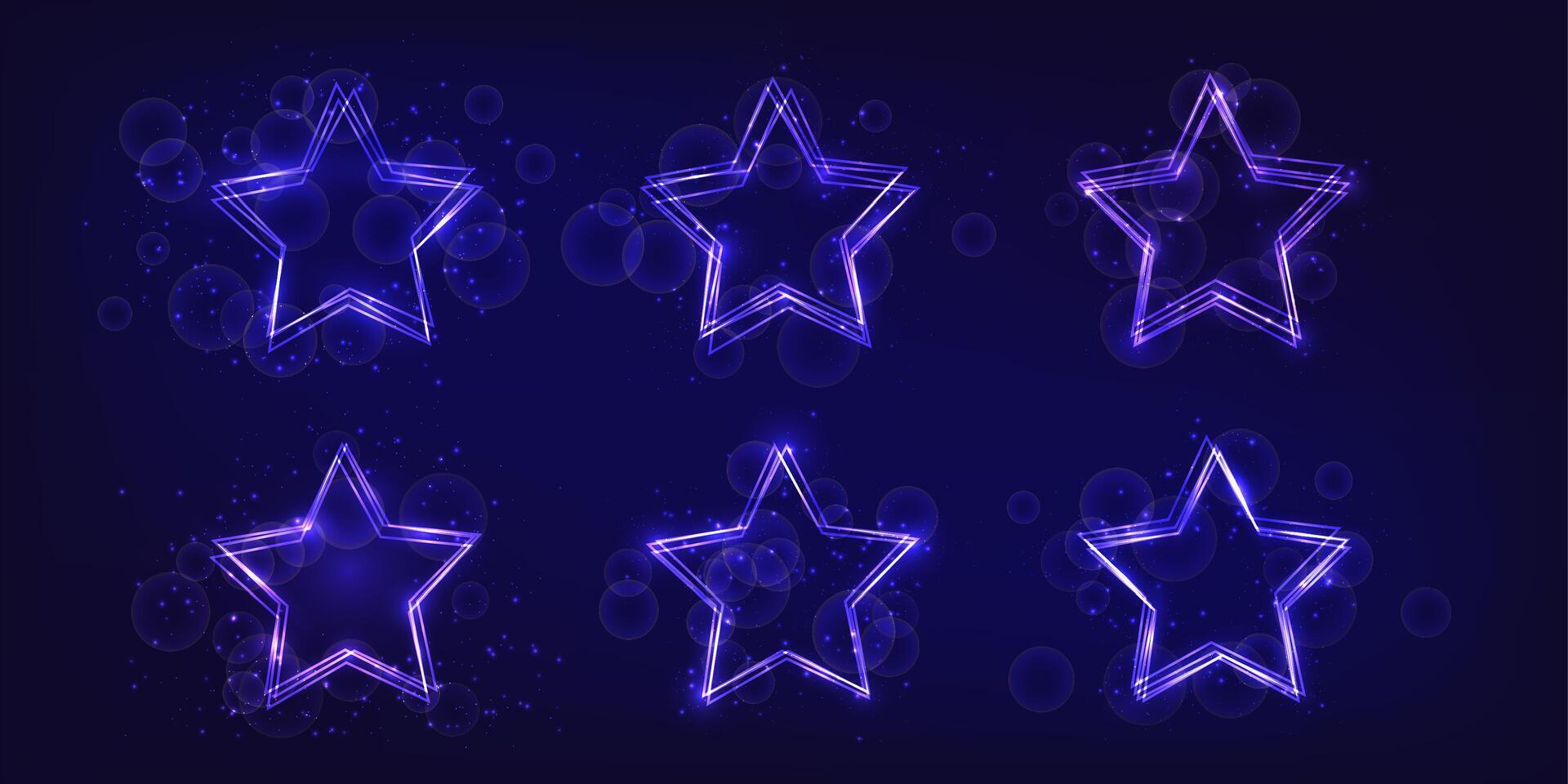 Neon frame in star form with shining effects and sparkles vector