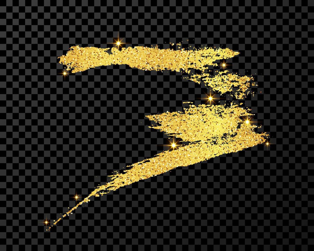 Gold glitter brush stroke. Hand drawn ink spot isolated on dark background. illustration vector