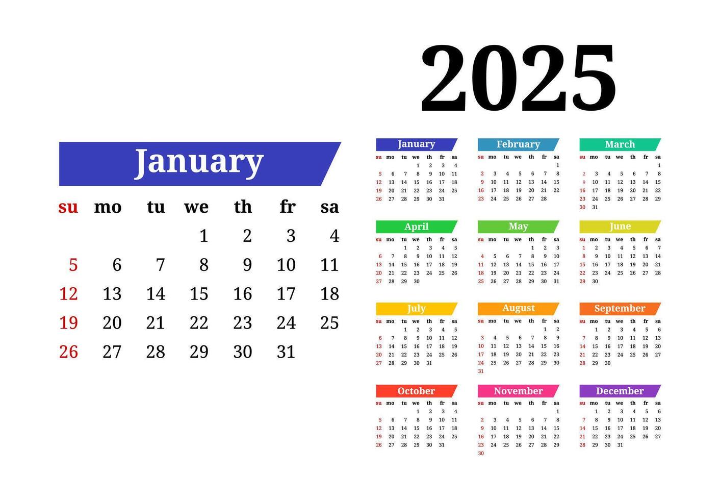 Calendar for 2025 isolated on a white background vector