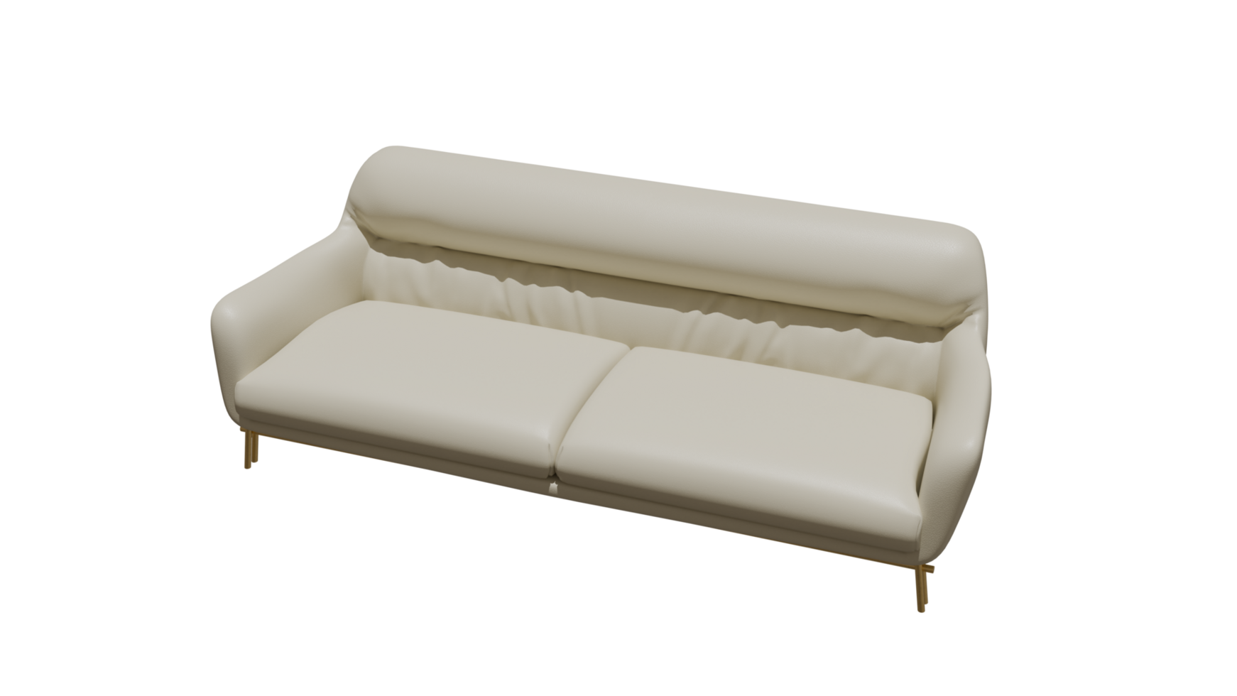 A white leather sofa with gold legs png