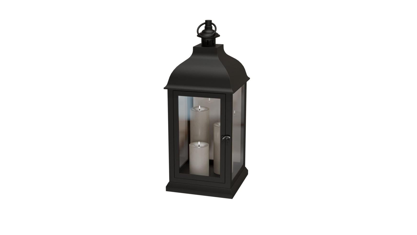 A black lantern with a candle inside png