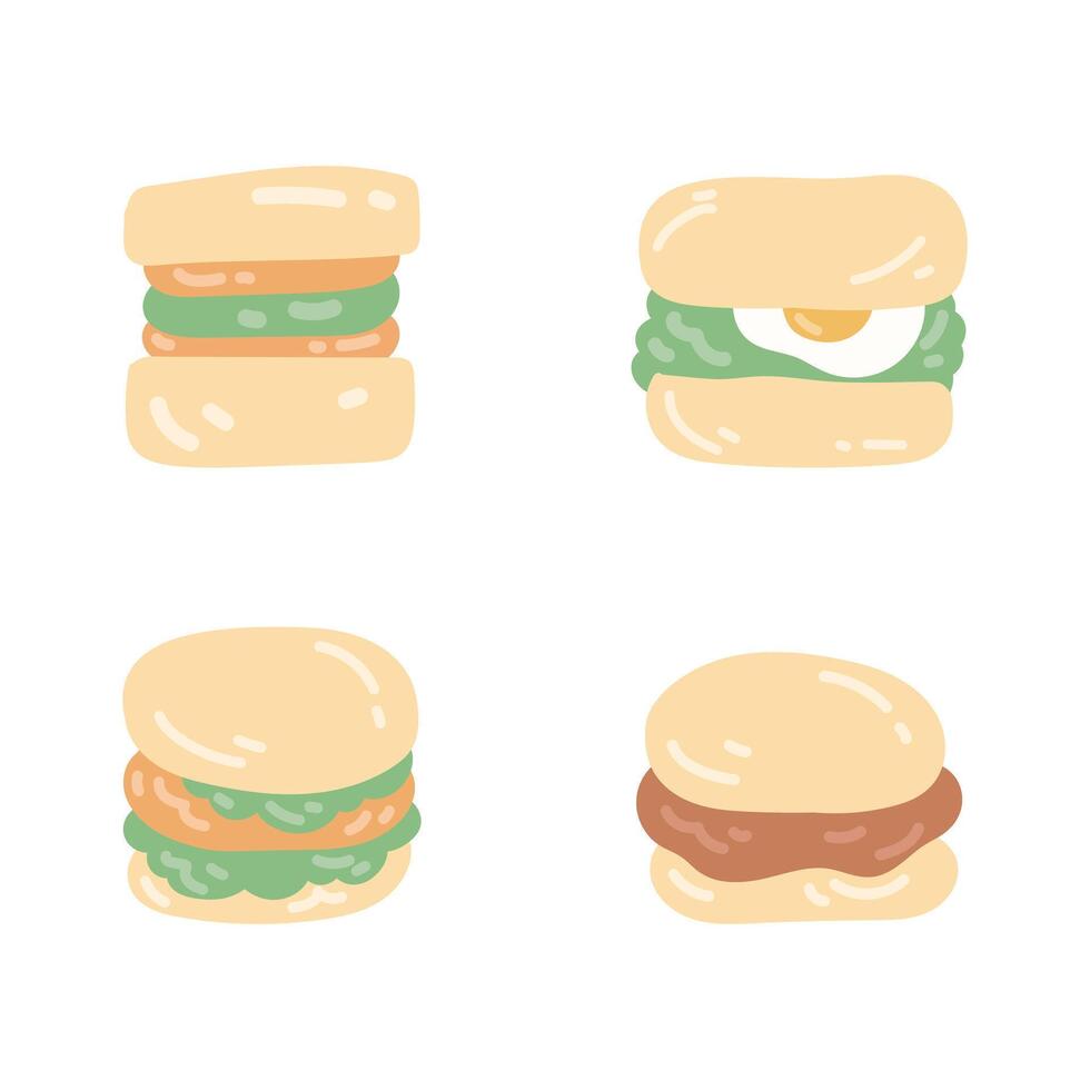 Set of hamburger illustration. Fast food illustration art. vector