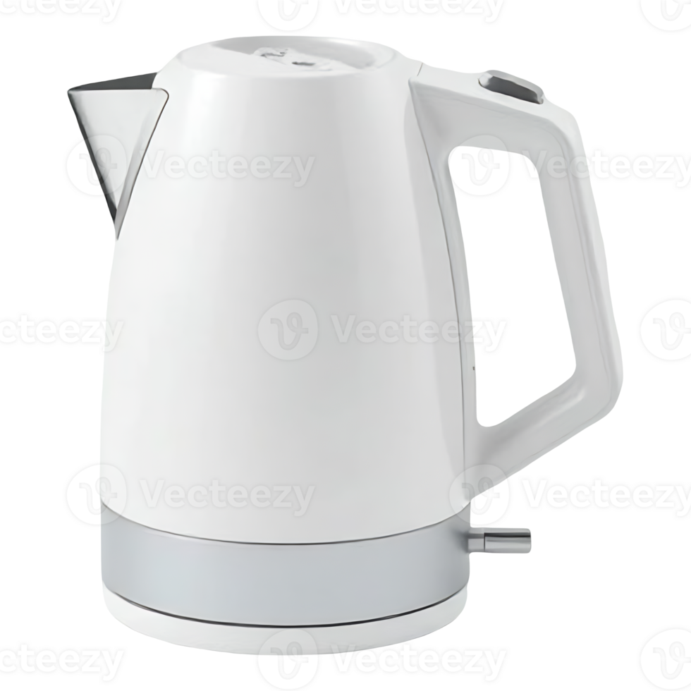 A white electric kettle with a grey band at the base. png