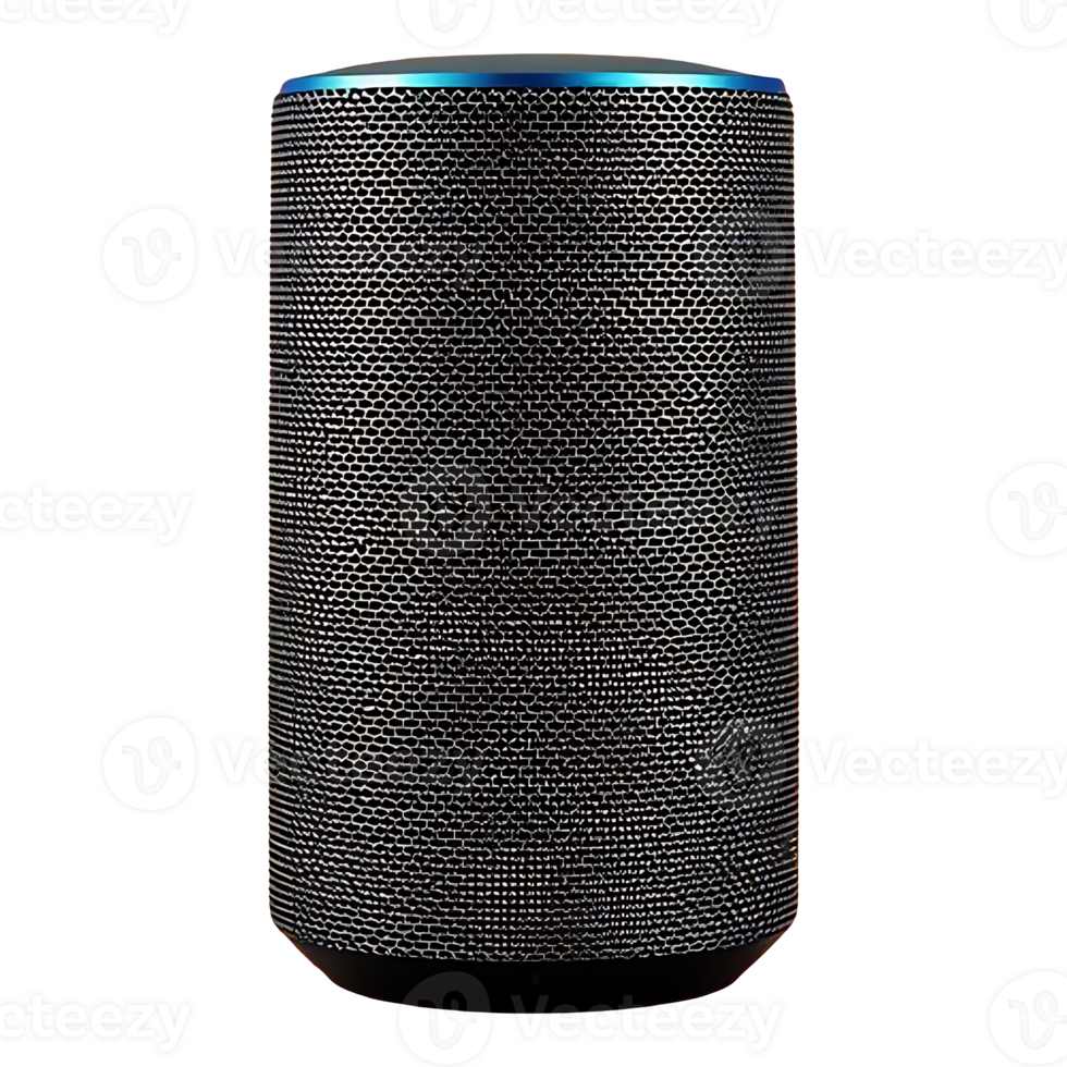 A modern smart speaker with a distinctive honeycomb texture and an illuminated top. png