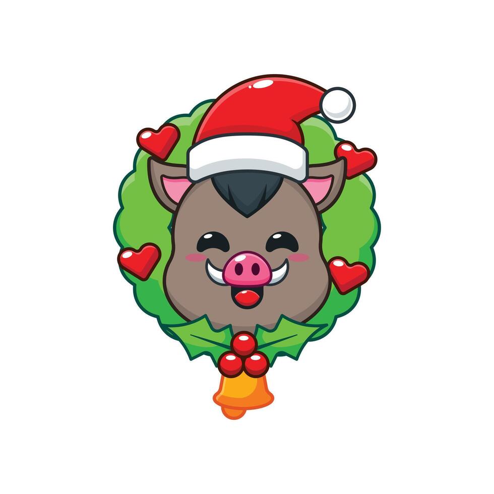 Cute boar in christmas day. Cartoon illustration in Christmas day. vector