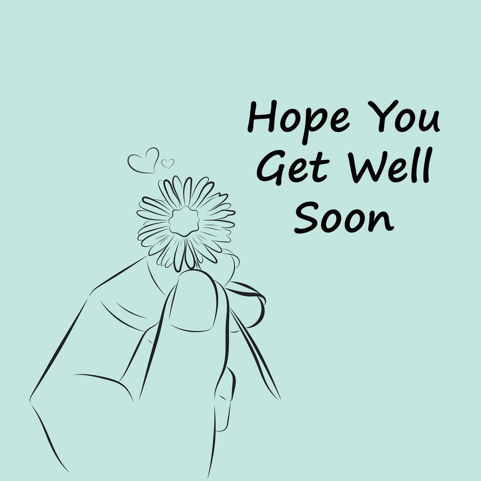 Get Well Soon Card template illustration for your social media or printing with illustration of hands holding flowers vector