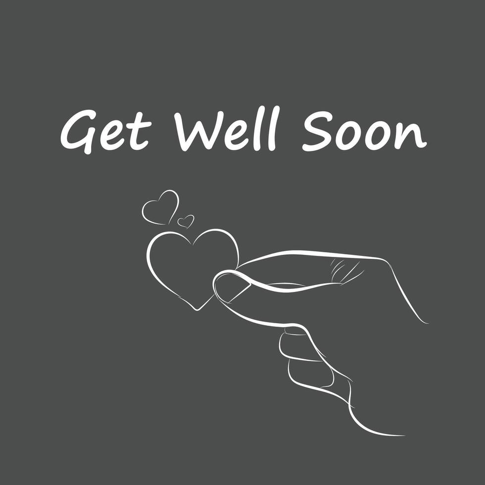 Get Well Soon Card template illustration for your social media or printing with illustration of hands holding love vector