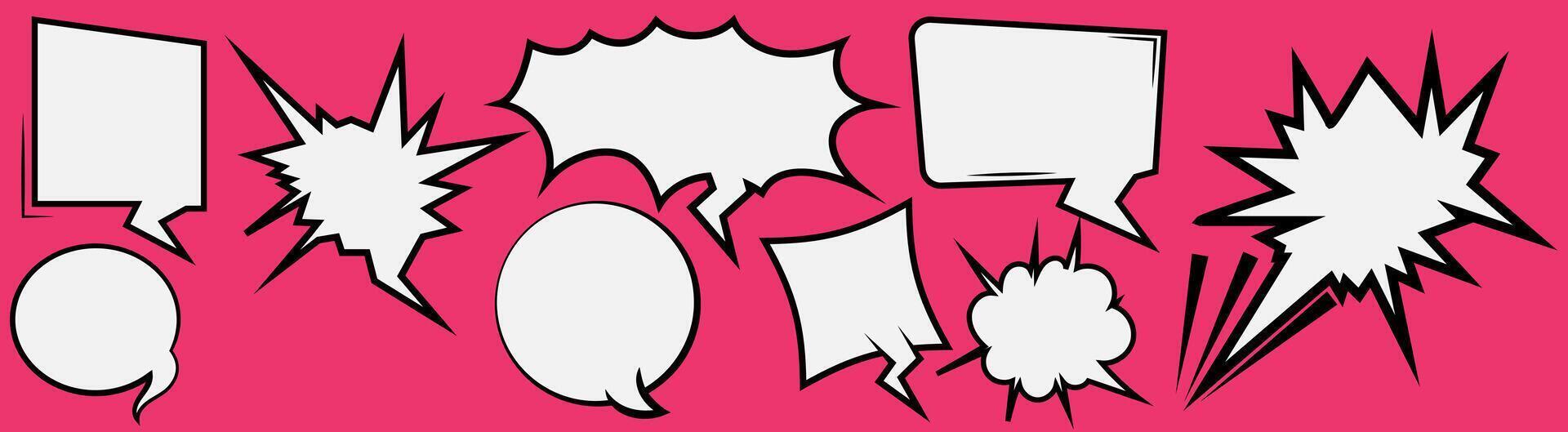 Retro empty comic bubbles and elements set with Line black and white s on solid background Vintage design, pop art style stock for comic and story art vector