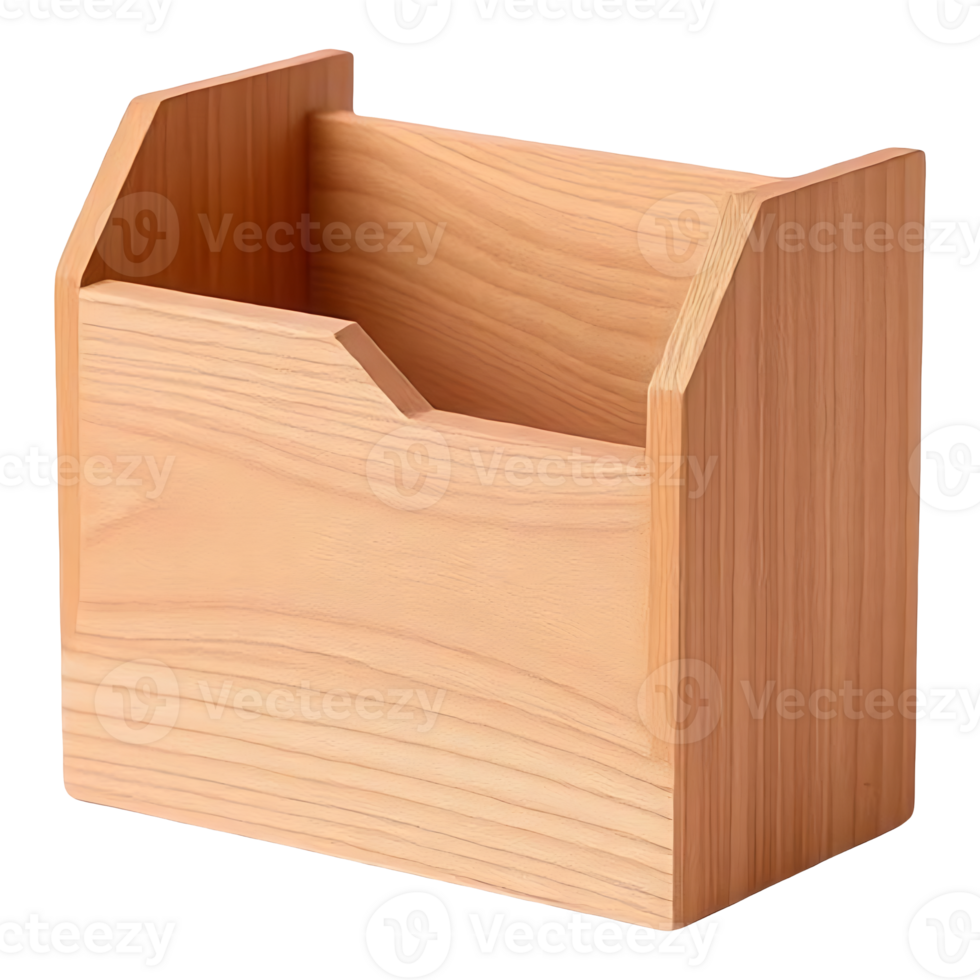 Wooden desk organizer with a small cutout for holding pens or pencils. png