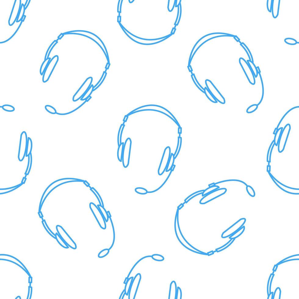 Seamless pattern with blue headphones. Image of headset or earphones isolated on a white background. Concept for listening to music, service, communication, call center and operator. vector