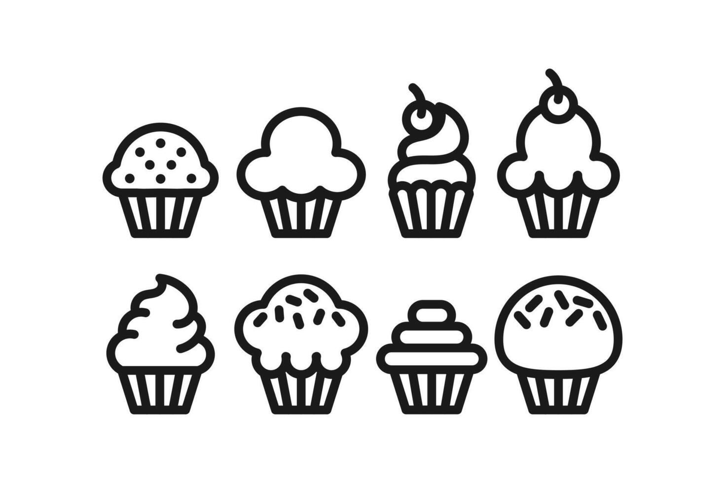 sweet cupcake line icon set vector